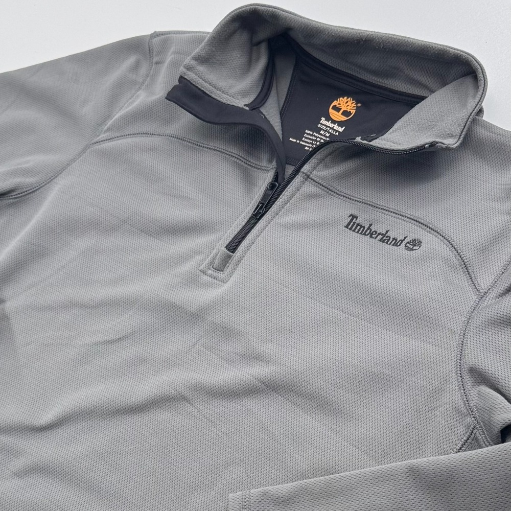 Timberland Pullover MENS Gray 1/4 Zip Logo Polyester Mock Neck SIZE MEDIUM